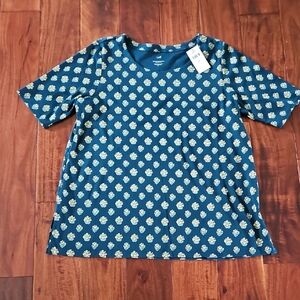 J. Jill Teal and Yellow Floral Pima Cotton Top